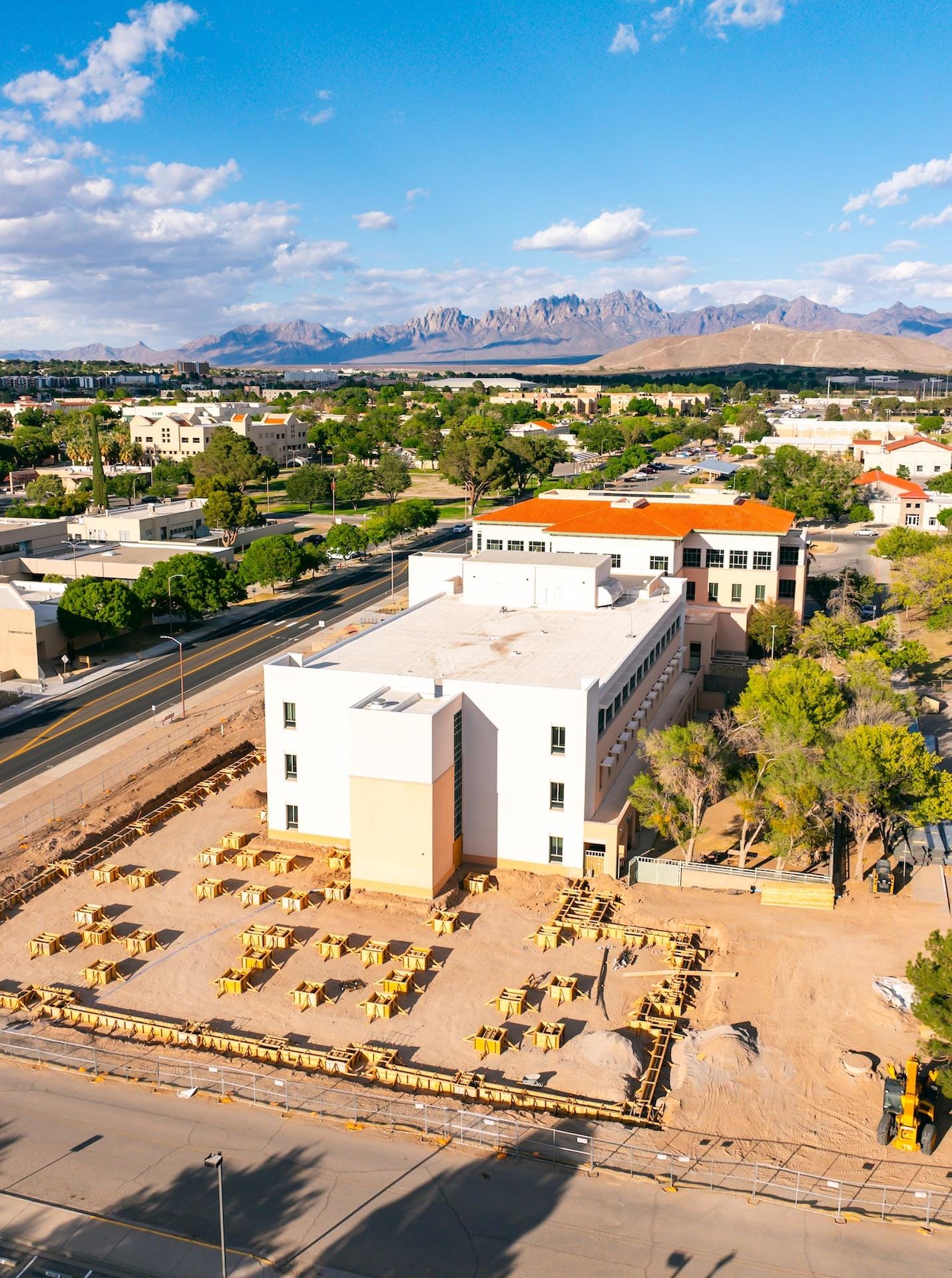 Aerial view of a building.