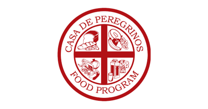 Casa de Peregrinos Food Program logo featuring food icons inside a red circular seal.