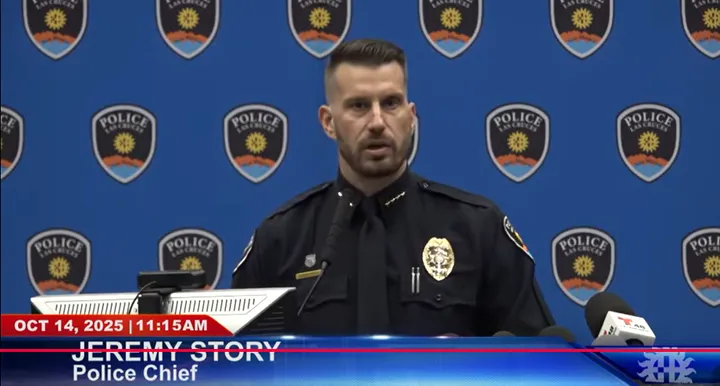 Las Cruces Police Chief Jeremy Story speaks during an Oct. 14, 2025 news conference about a fatal officer-involved shooting at Chili’s on South Telshor Boulevard.