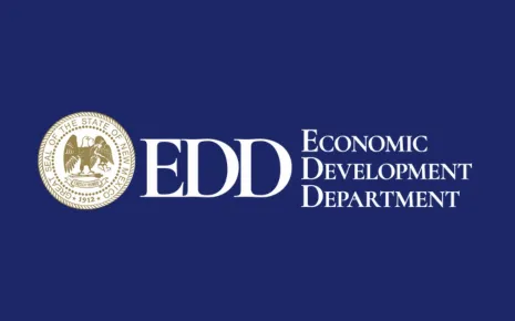 New Mexico Economic Development Department logo featuring the state seal and the text “EDD Economic Development Department” on a dark blue background.