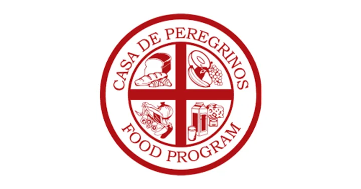 Casa de Peregrinos Food Program logo featuring food icons inside a red circular seal.