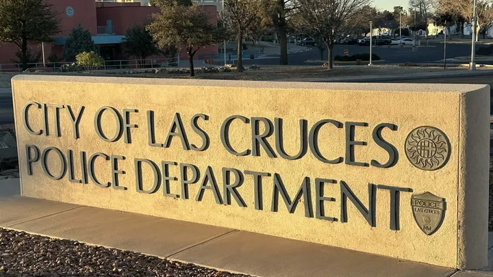 Sign outside the Las Cruces Police Department headquarters in Las Cruces, New Mexico.