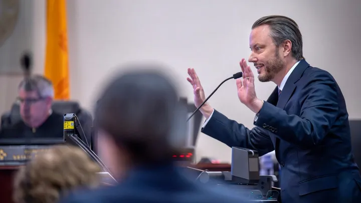 Attorney addresses a Santa Fe courtroom during proceedings in a case involving Meta and allegations of child exploitation